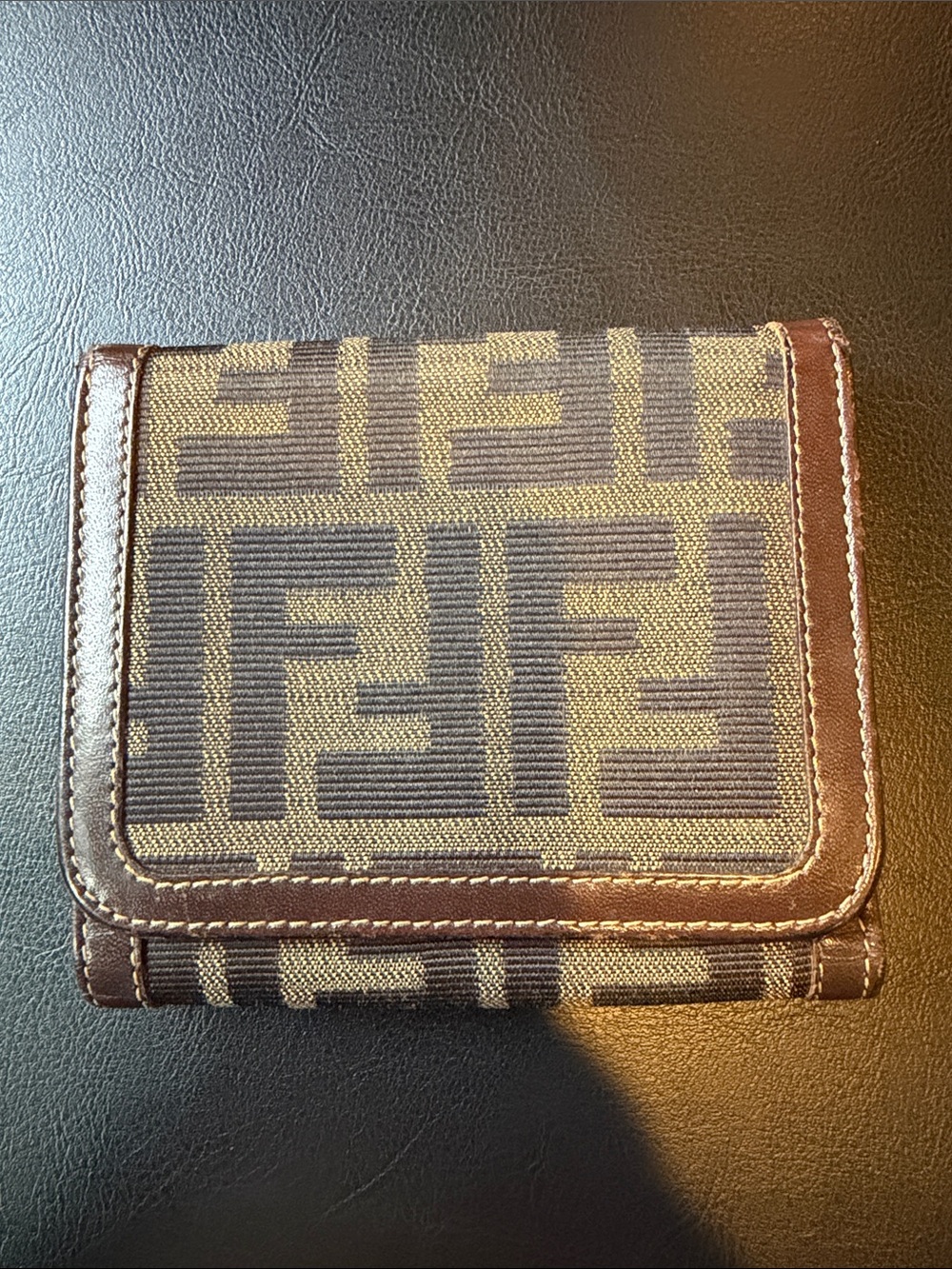 Fendi Zucca Monogram Bifold Wallet in Brown and Black with Coin Pouch